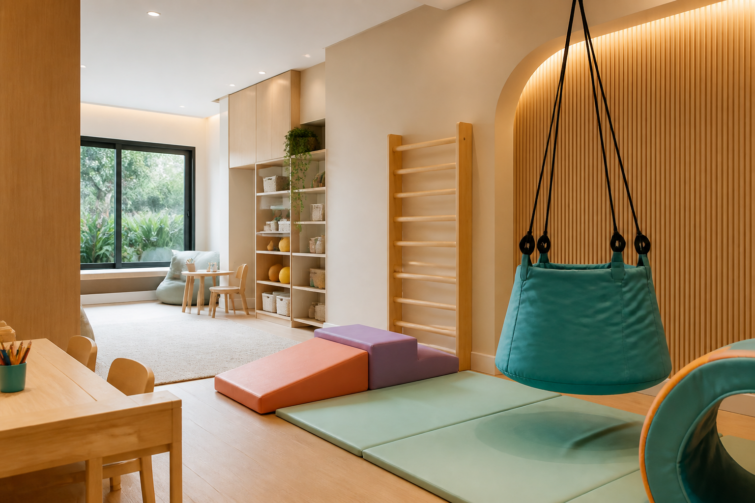 Ambiente acolhedor de terapia multidisciplinar da Clínica Estimular